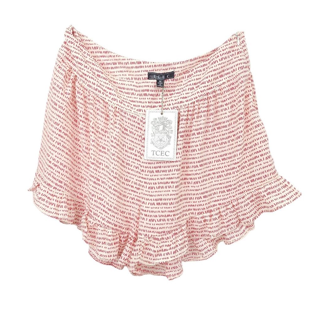 TCEC Ruffed Red Dash Print Shorts Womens Size M New With Tags